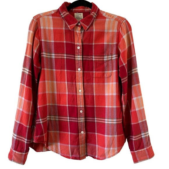 Lucky Brand Women’s Long Sleeves Plaid Shirt Multicolor Orange/Red Size M - Picture 4 of 9